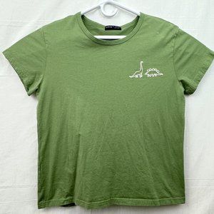 Shein Dinosaurs Women L Shirt Sleeve T-Shirt Green